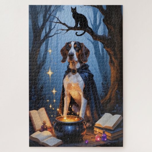 Bluetick Coonhound Whimsical Halloween Schilderij Legpuzzel (Verticaal)
