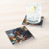 Bluetick Coonhound With Christmas Lights Holiday Glazen Onderzetter (Schuin)