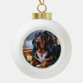 Bluetick Coonhound With Christmas Lights Holiday Keramische Bal Ornament (Voorkant)