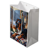 Bluetick Coonhound With Christmas Lights Holiday Medium Cadeauzakje (Voorkant Gekanteld)