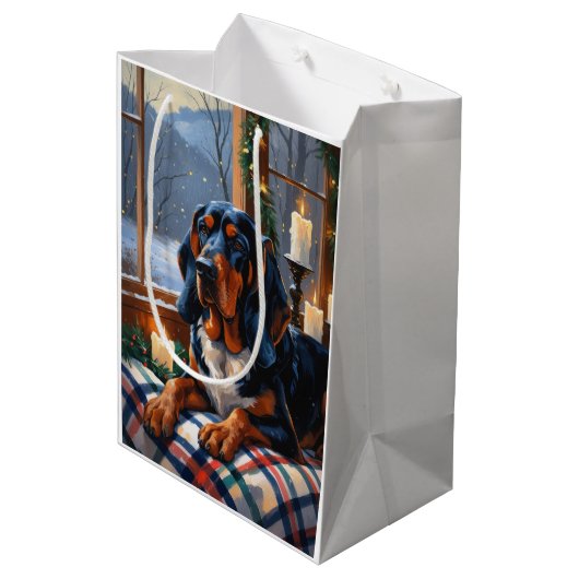 Bluetick Coonhound With Christmas Lights Holiday Medium Cadeauzakje (Achterkant Gekanteld)