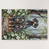 Bluetick Coonhound Woodland Bloom Kunst Legpuzzel (Horizontaal)