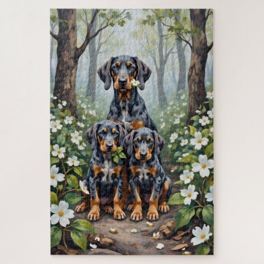 Bluetick Coonhound Woodland Bloom Kunst Legpuzzel (Verticaal)