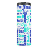 BlueTurquoise Multilingual Dank u wel Typografie Thermosbeker (Achterkant)