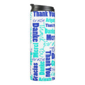 BlueTurquoise Multilingual Dank u wel Typografie Thermosbeker (Geroteerd rechts)
