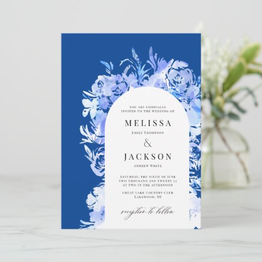 BlueWatercolor Abstracte bloem Kaart (Staand voorkant)