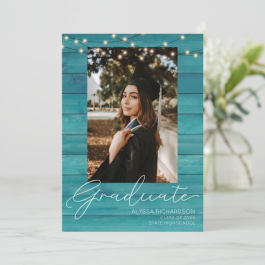 BlueWood Photo & Handwriting Typography Afstuderen Kaart (Staand voorkant)