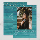 BlueWood Photo & Handwriting Typography Afstuderen Kaart (Voorkant / Achterkant)