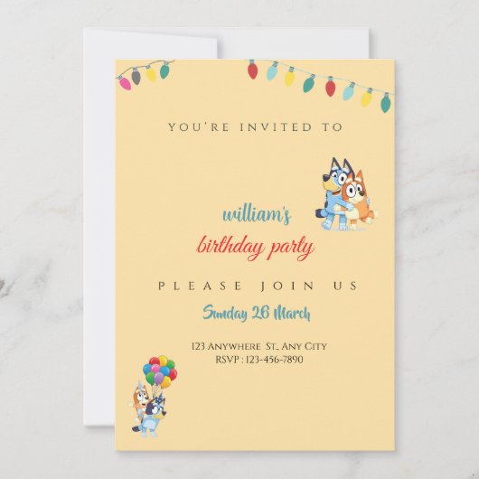 Bluey Birthday invitation for kids - Editable Bedankkaart (Voorkant)