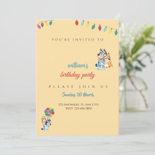 Bluey Birthday invitation for kids - Editable Bedankkaart (Staand voorkant)