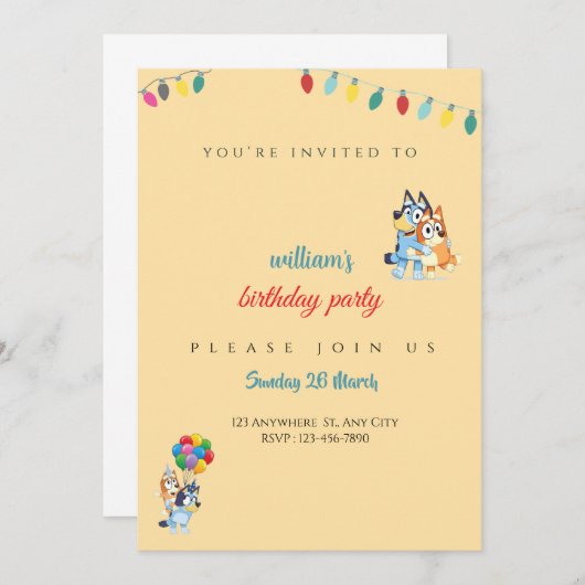Bluey Birthday invitation for kids - Editable Bedankkaart (Voorkant / Achterkant)