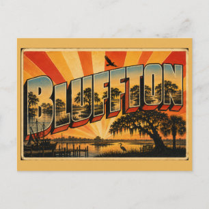 Bluffton SC May River Live Oaks Zoutmoeras Kunst Briefkaart