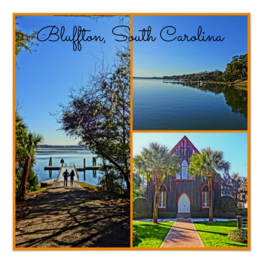 Bluffton South Carolina Lowcountry Collage Perfect Poster (Voorkant)