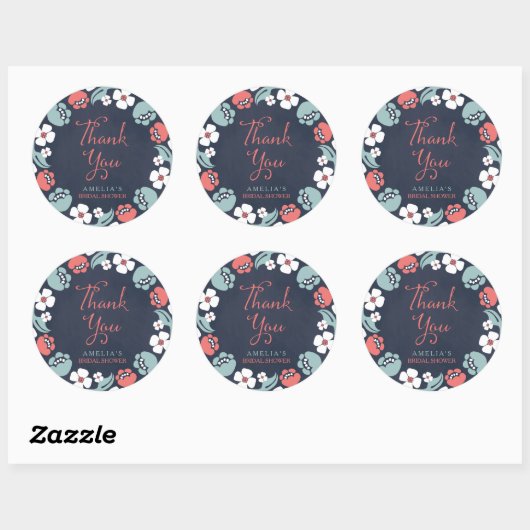 Bluish Chalkboard Floral bedankt Ronde Sticker (Vel)