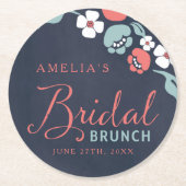 Bluish Chalkboard Floral Bridal Brunch Round Ronde Kartonnen Onderzetter (Voorkant)