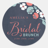 Bluish Chalkboard Floral Bridal Brunch Round Ronde Sticker (Voorkant)