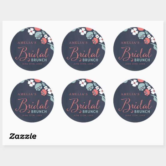 Bluish Chalkboard Floral Bridal Brunch Round Ronde Sticker (Vel)