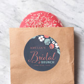Bluish Chalkboard Floral Bridal Brunch Round Ronde Sticker