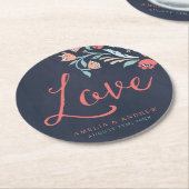 Bluish Chalkboard Floral Love Wedding Ronde Kartonnen Onderzetter (Gebogen)