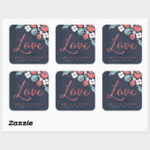 Bluish Chalkboard Floral Love Wedding Vierkante Sticker (Vel)