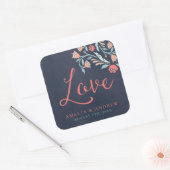 Bluish Chalkboard Floral Love Wedding Vierkante Sticker (Envelop)