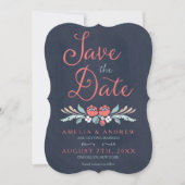 Bluish Chalkboard Floral Save the Date Kaart (Voorkant)
