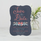 Bluish Chalkboard Floral Save the Date Kaart (Staand voorkant)