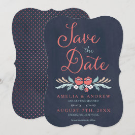 Bluish Chalkboard Floral Save the Date Kaart
