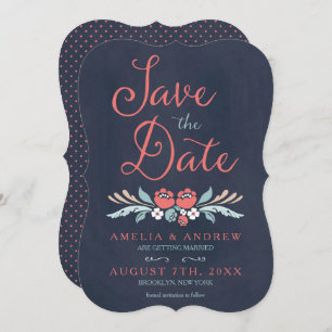 Bluish Chalkboard Floral Save the Date Kaart