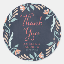 Bluish Chalkboard Floral Wedding Bedankt Ronde Sticker