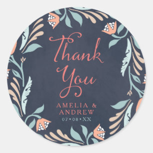 Bluish Chalkboard Floral Wedding Bedankt Ronde Sticker
