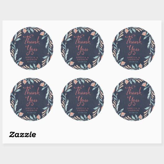 Bluish Chalkboard Floral Wedding Bedankt Ronde Sticker (Vel)