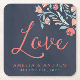 Bluish Chalkboard Floral Wedding Love Kartonnen Onderzetters