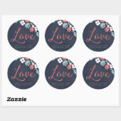 Bluish Chalkboard Floral Wedding Love Ronde Sticker (Vel)