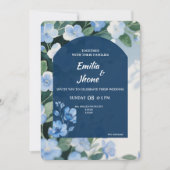 Bluish Floral Romantic Wedding Card Kaart (Voorkant)