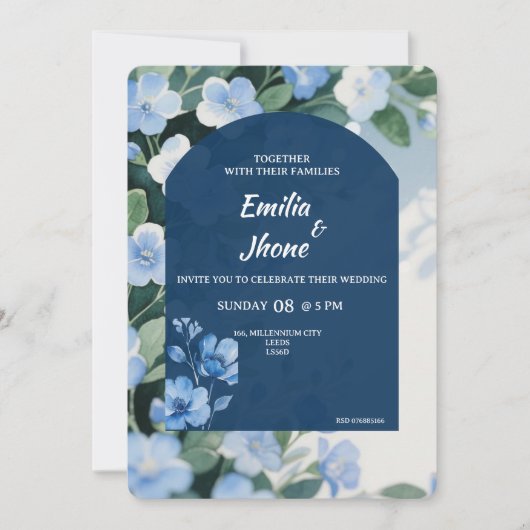 Bluish Floral Romantic Wedding Card Kaart (Voorkant)