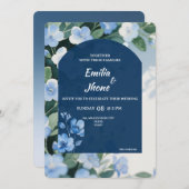 Bluish Floral Romantic Wedding Card Kaart (Voorkant / Achterkant)