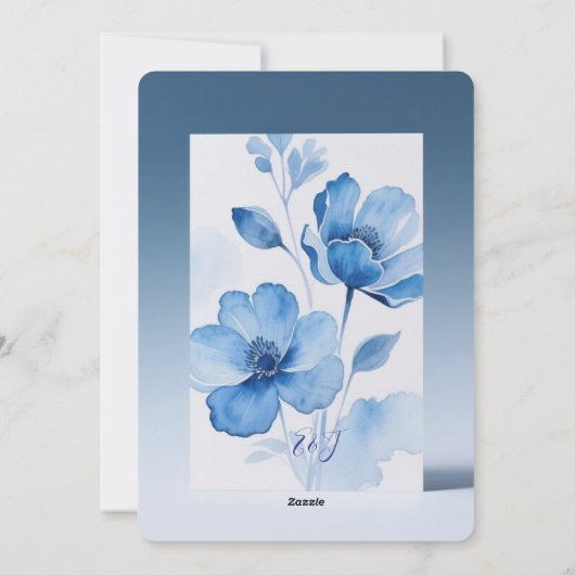 Bluish Floral Romantic Wedding Card Kaart (Achterkant)