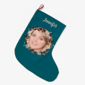 bluish green photo wreath and named  grote kerstsok (Voorkant (Hangend))