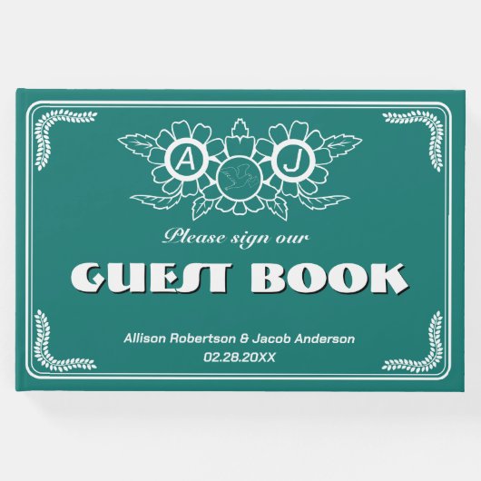 Bluish Groen & Wit Bruiloft Gastenboek (Voorkant)