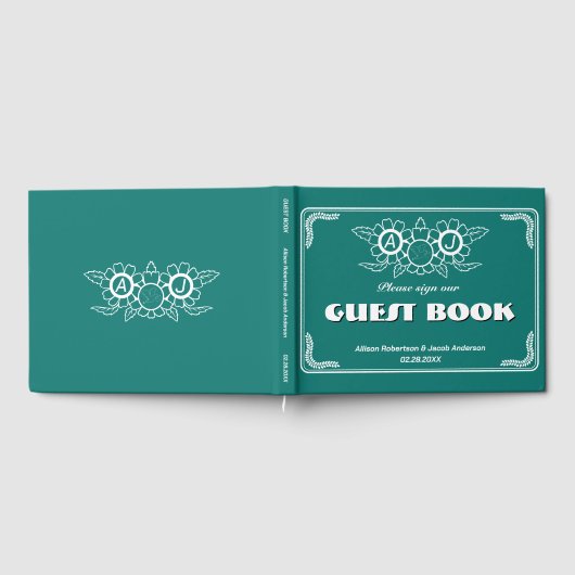 Bluish Groen & Wit Bruiloft Gastenboek (Volledig)