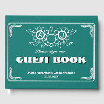 Bluish Groen & Wit Bruiloft Gastenboek
