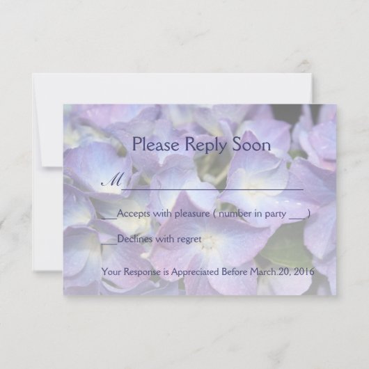 ©Bluish Paars Hydrangea RSVP Response Kaart (Achterkant)