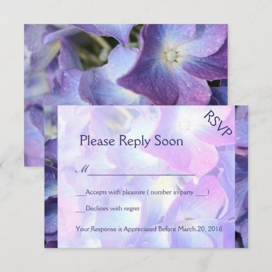 ©Bluish Paars Hydrangea RSVP Response Kaart (Voorkant / Achterkant)