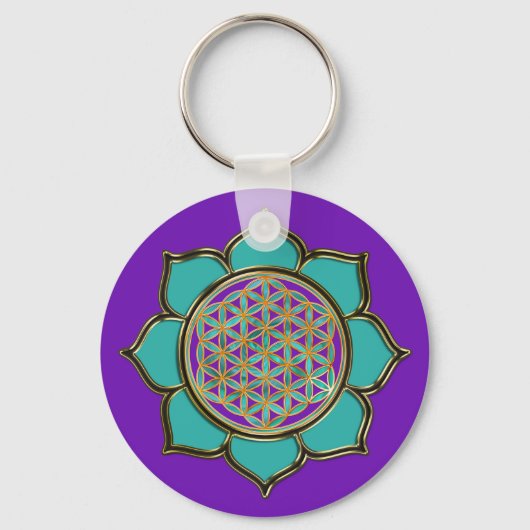 Blume des Lebens Lotus - türkis / paars Sleutelhanger (Voorkant)