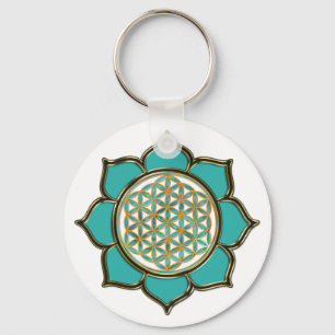 Blume des Lebens Lotus - türkis / transparant Sleutelhanger