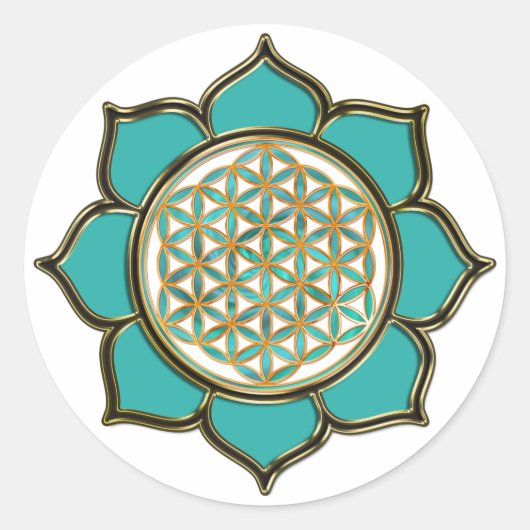 Blume des Lebens Lotus - türkis / transparent Ronde Sticker (Voorkant)