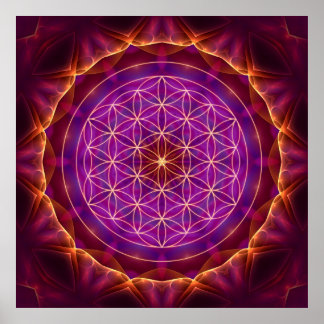 Blume des Lebens mit Lila-goldenem Mandala Poster