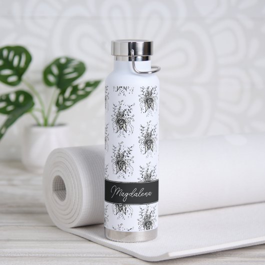 Blume Zen Art, gezeichnet schwarz-weiß - Waterfles (Yoga)