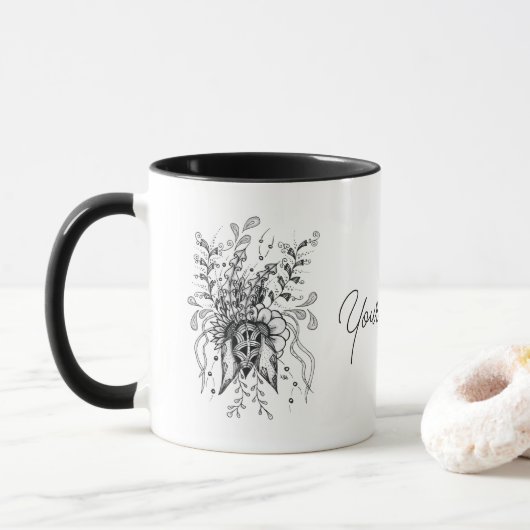 Blume Zen Art, Tusche Zeichnung -  Mok (Met donut)